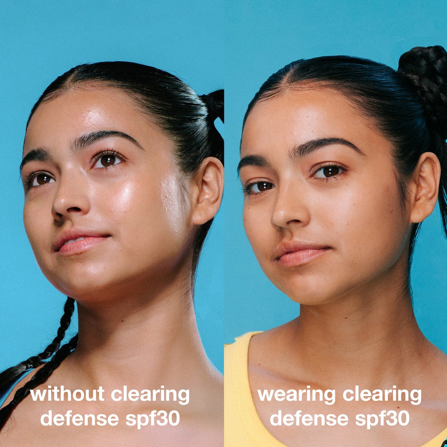with and without clearing defense spf30 on skin