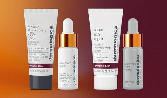 dynamic skin recovery spf50, biolumin-c serum, super rich repair, and biolumin-c night restore