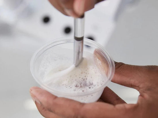 product being mixed with fan brush