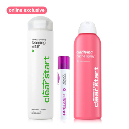 breakout clearing foaming wash, breakout clearing booster, clarifying bacne spray