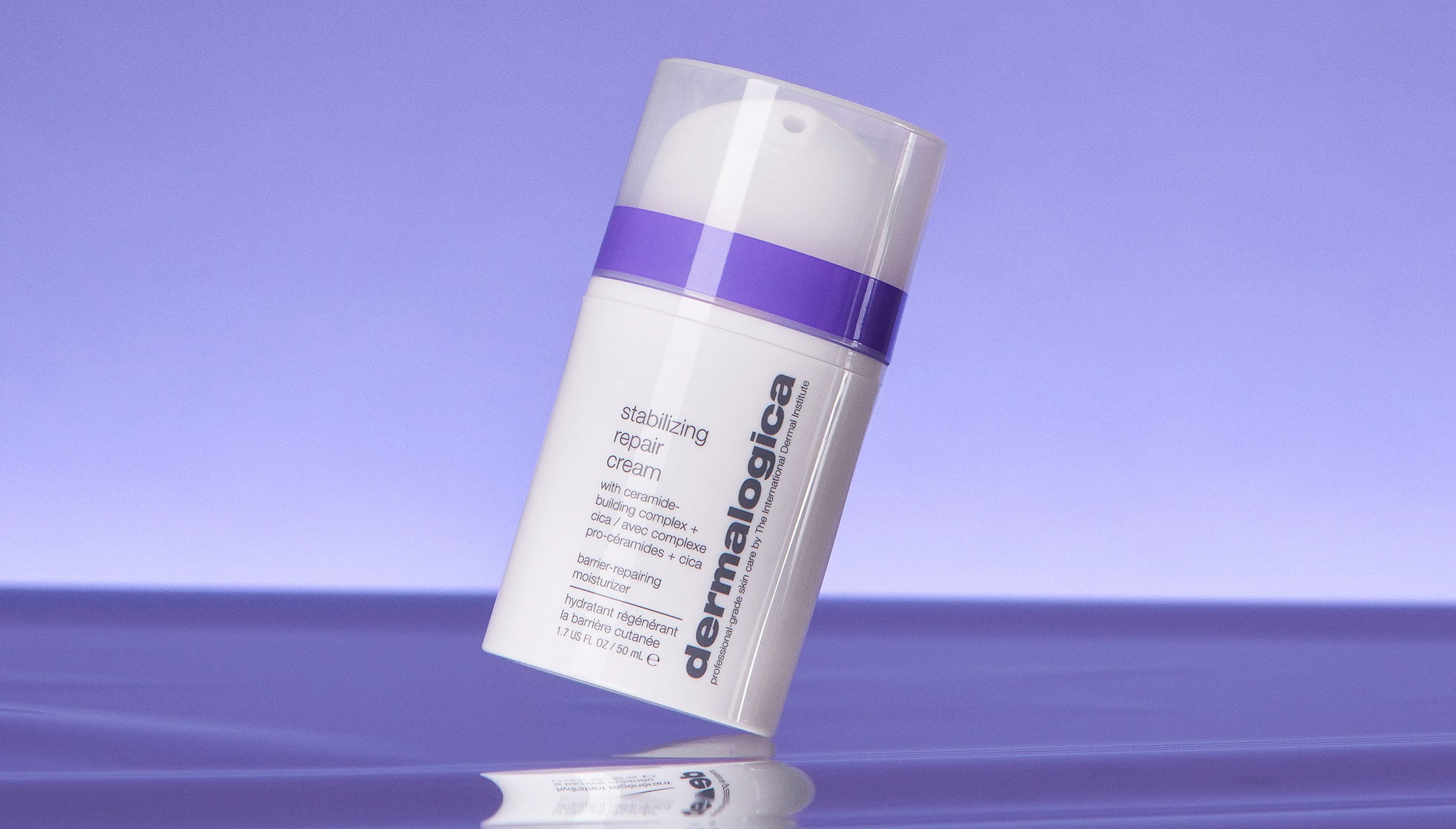 tilting stabilizing repair cream with purple background