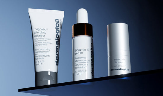 magnetic afterglow cleanser, biolumin-c serum, and futurecode booster minis