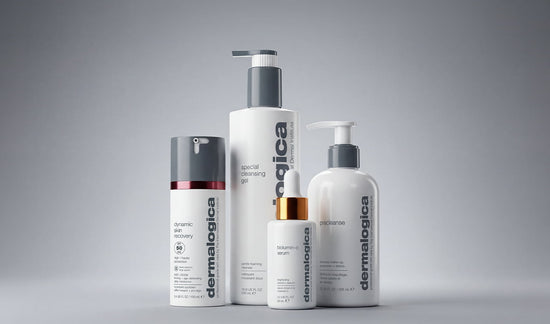 dynamic skin recovery spf50, special cleansing gel, biolumin-c serum, and precleanse jumbos