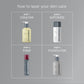 Step-by-step guide to layering skin care products with Dermalogica bottles on a gray background.