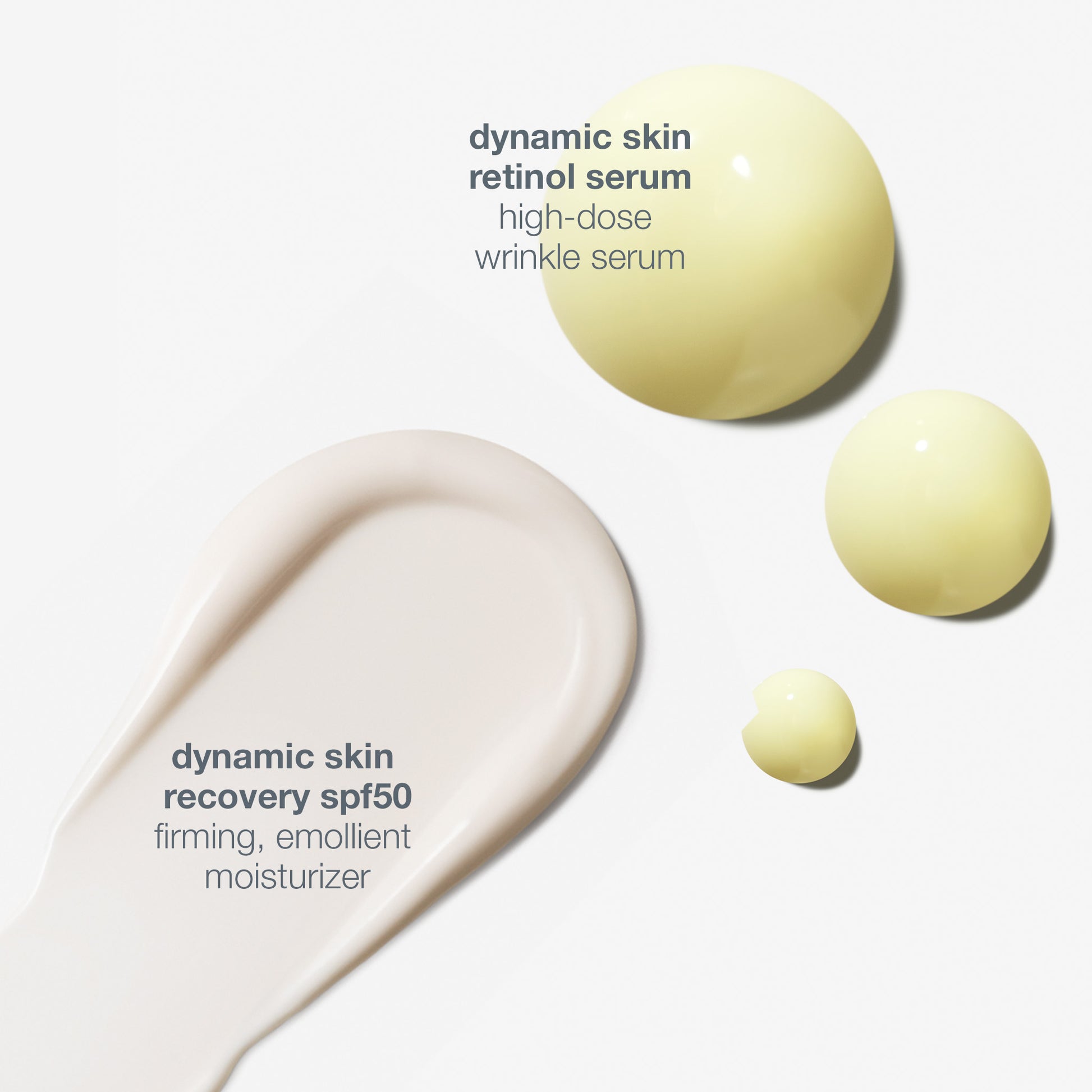 dynamic skin recovery spf50 and dynamic skin retinol serum swatch
