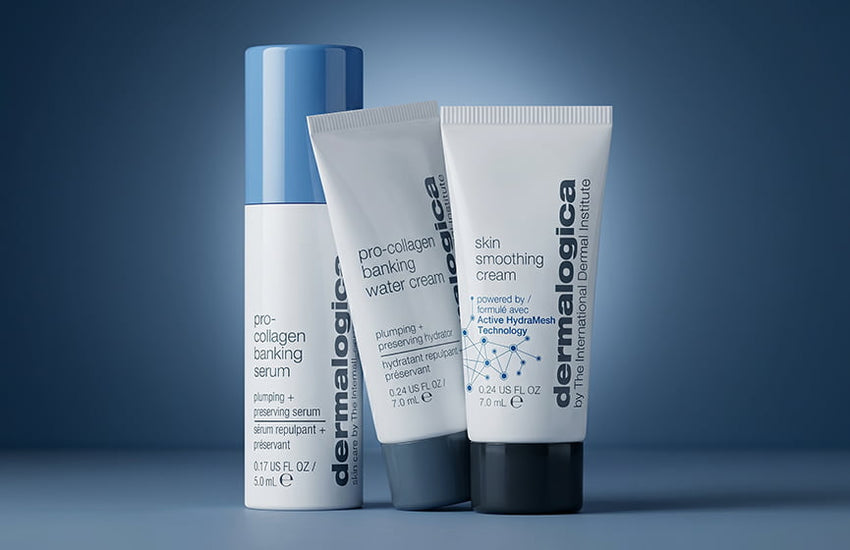 pro-collagen banking serum, pro-collagen water cream, and skin smoothing cream minis