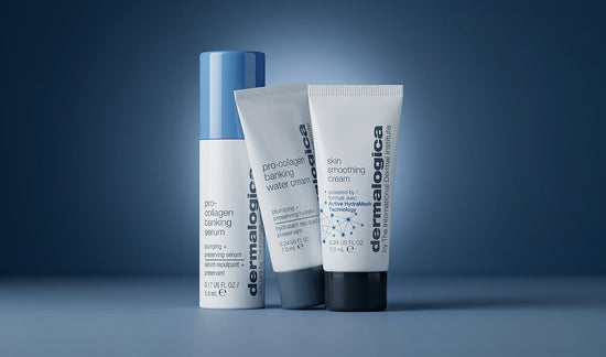 pro-collagen banking serum, pro-collagen water cream, and skin smoothing cream minis