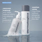 Two Dermalogica skincare products on a reflective surface with a gray background about double cleansing.