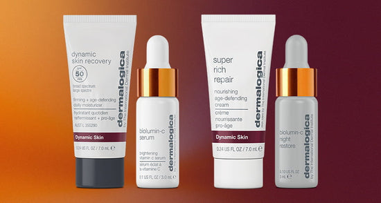 dynamic skin recovery spf50, biolumin-c serum, super rich repair, and biolumin-c night restore