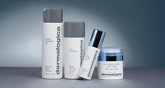 special cleansing gel, daily microfoliant, pro-collagen banking serum, and pro-collagen banking water cream