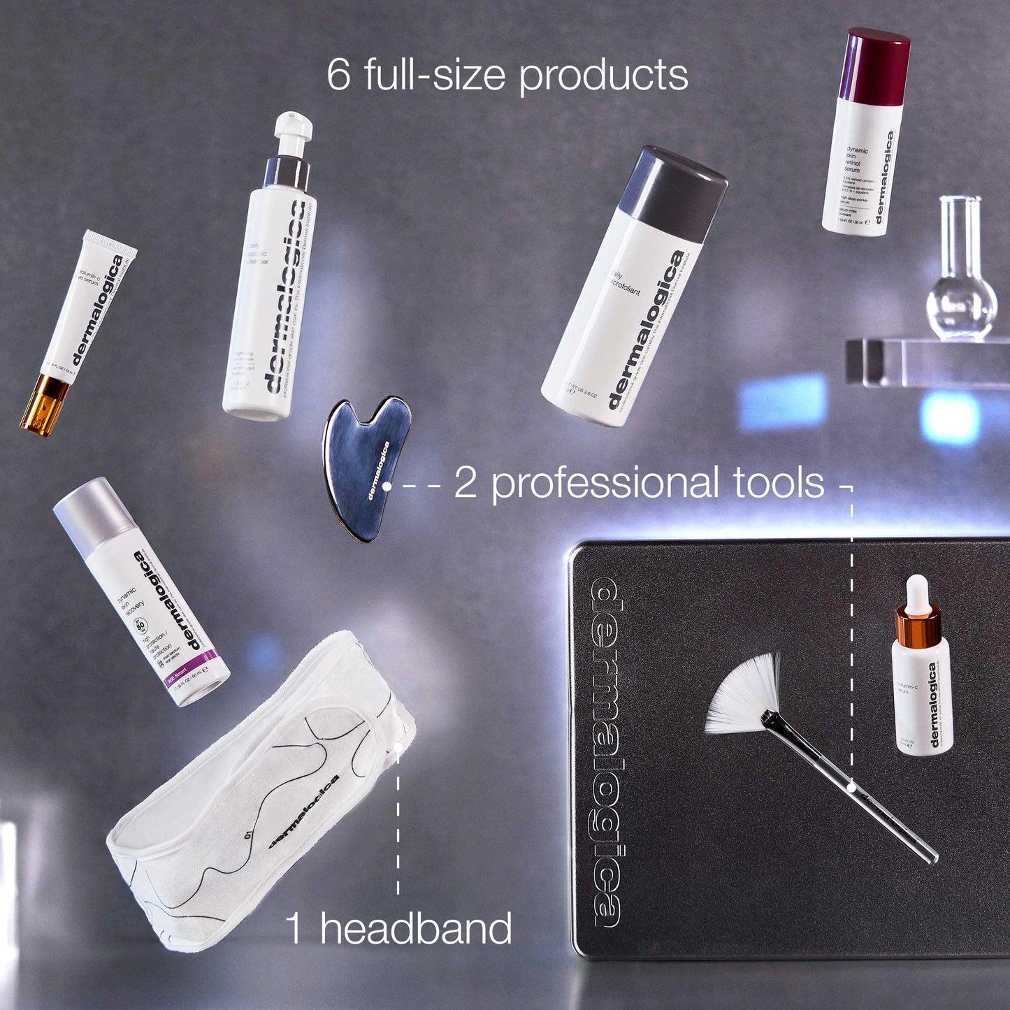 image of the products, profressional tools and headband in the kit