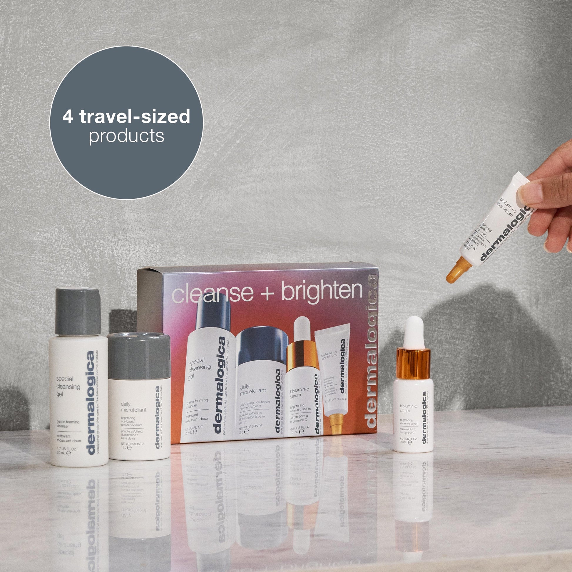 cleanse + brighten 4 travel-sized products