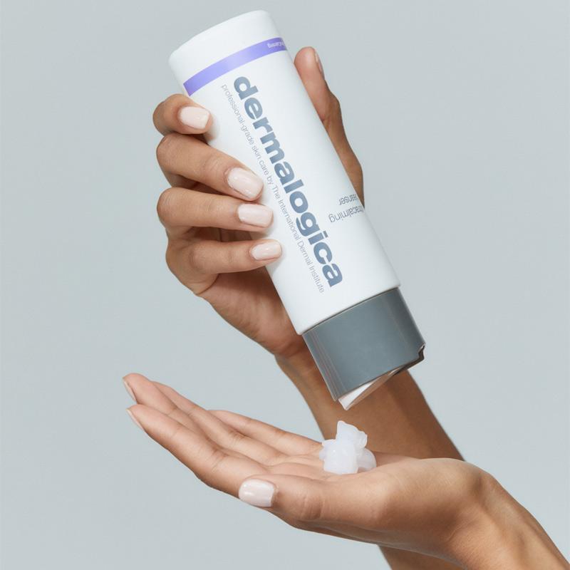 ultracalming cleanser being dispensed into hand
