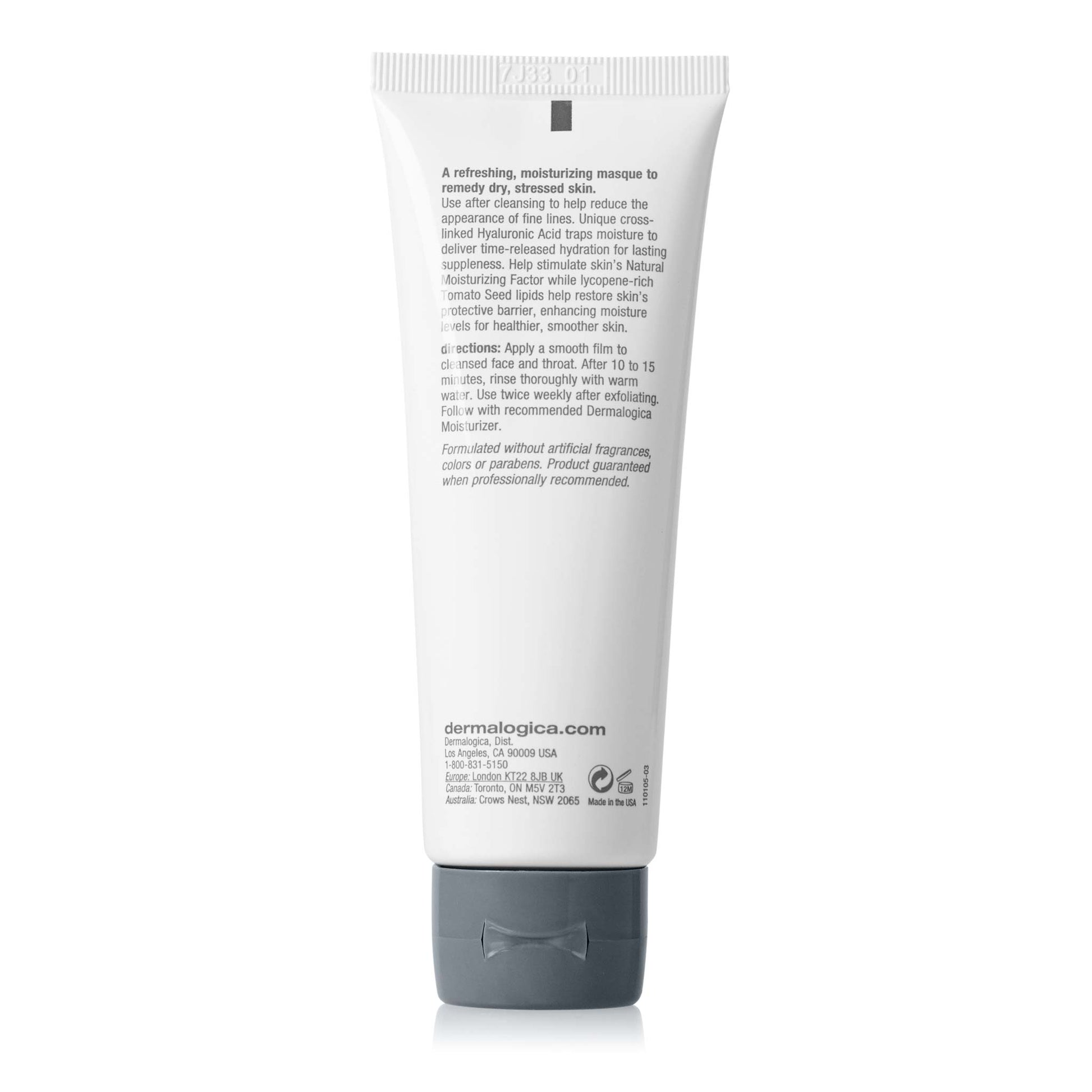 skin hydrating masque back of tube